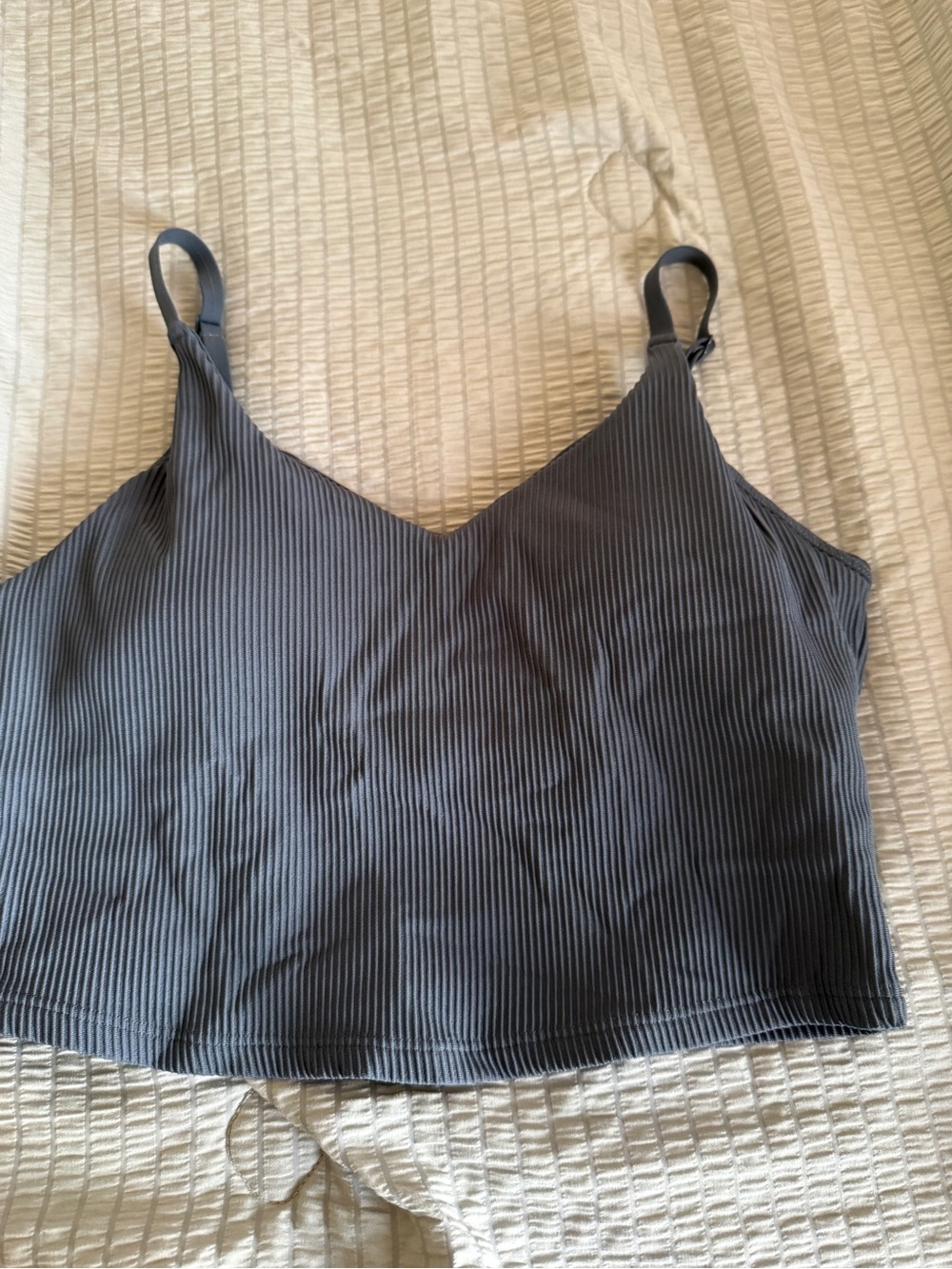 Athleta Elation V-Neck Rib Longline Bra Blue